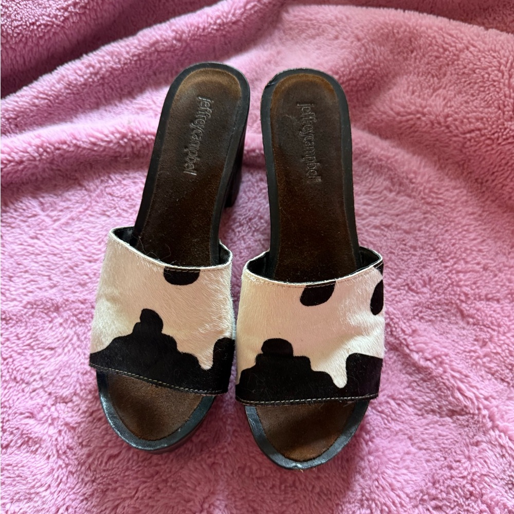 JEFFREY CAMPBELL CALF HAIR WOOD COW PRINT CLOGS SIZE 8 REVOLVE - Picture 10 of 10